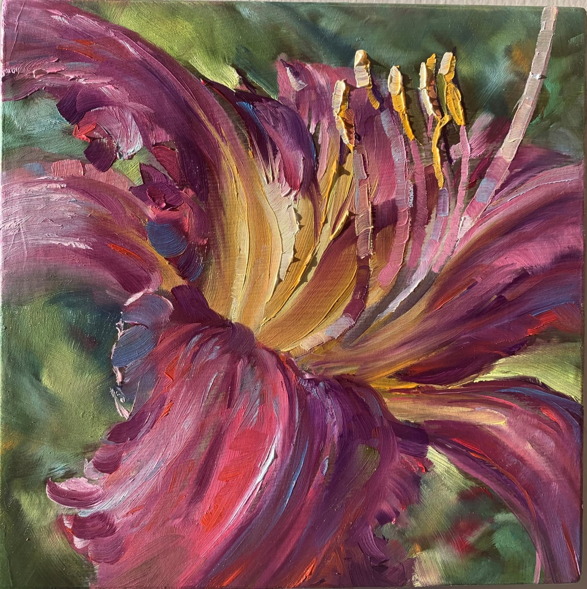 Passion Red Daylily by Pat Cross  Image: Passion Red Daylily by Pat Cross before signature
