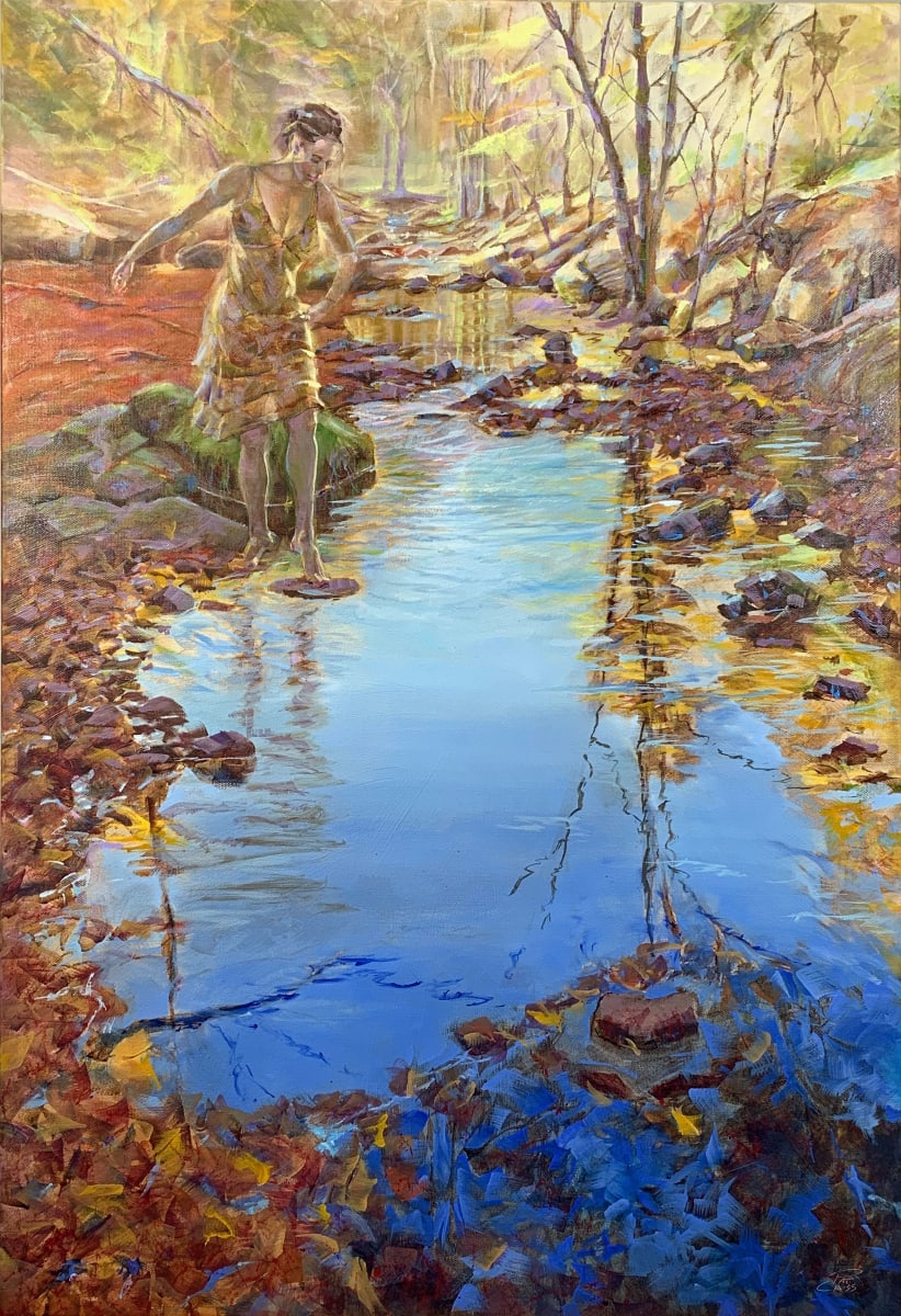 Stepping Stone by Pat Cross  Image: Stepping Out 24x36 Oil on Canvas
