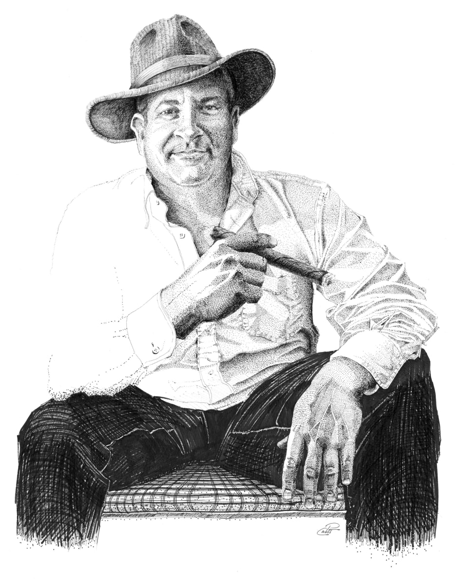 William Overstreet by Pat Cross  Image: A portrait in pen and ink of William Overstreet by Pat Cross.