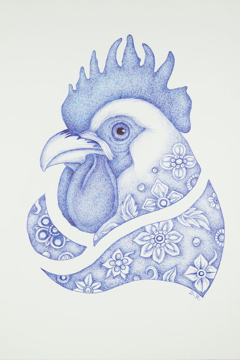 Floral Chicken #2 by Diana Roy 1940-2019, Image 1.