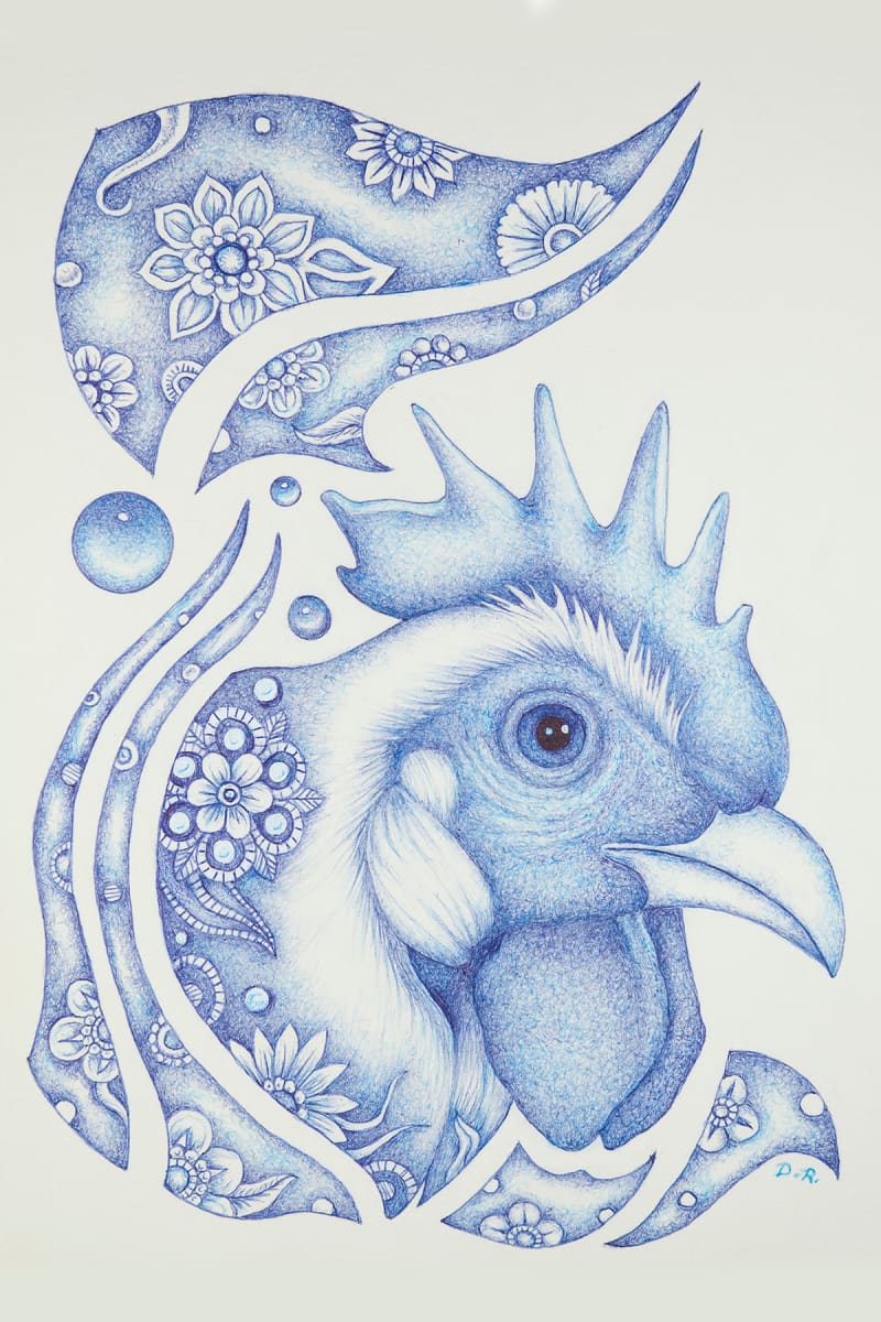 Floral Chicken #2 by Diana Roy 1940-2019, Image 1.