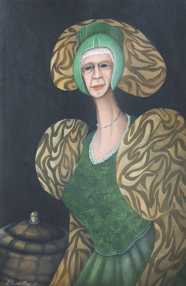 Untitled (Woman in  Green Dress) by Diana Roy 1940-2019, Image 1.