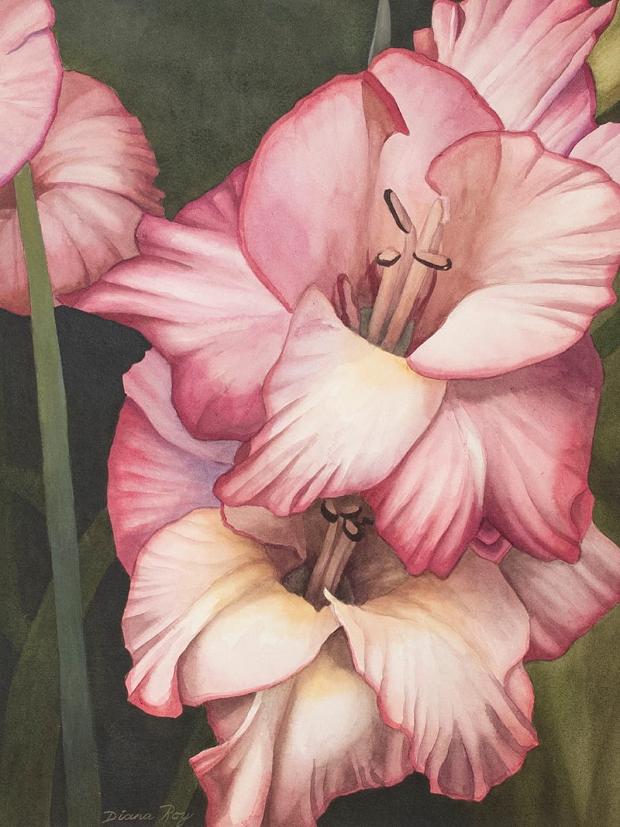 "Pink Glads" by Diana Roy 1940-2019, Image 1.