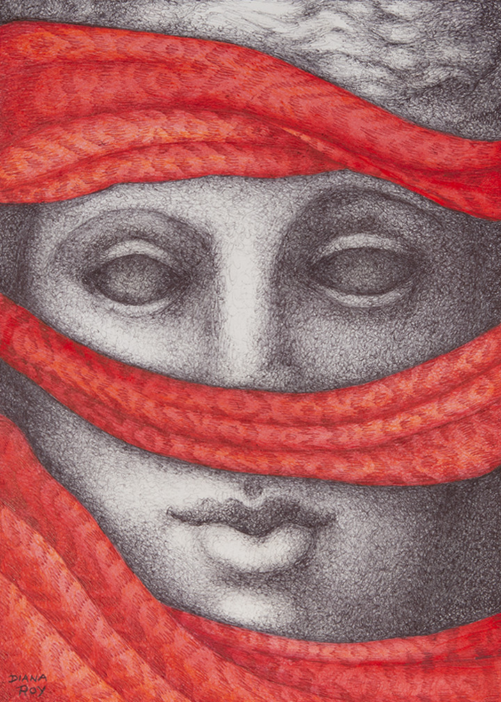 "Red Bands" by Diana Roy 1940-2019 