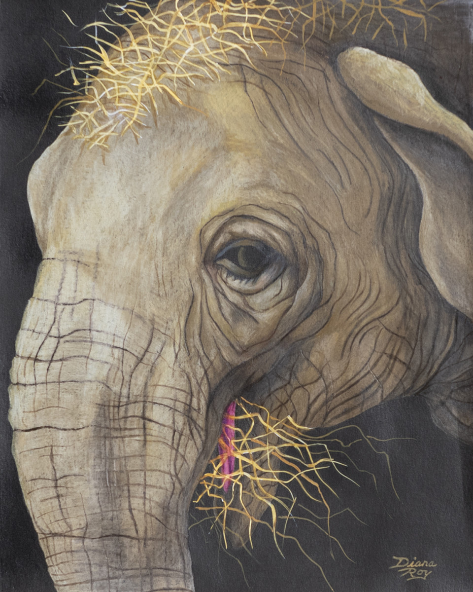 "Elephant with Straw" by Diana Roy 1940-2019 