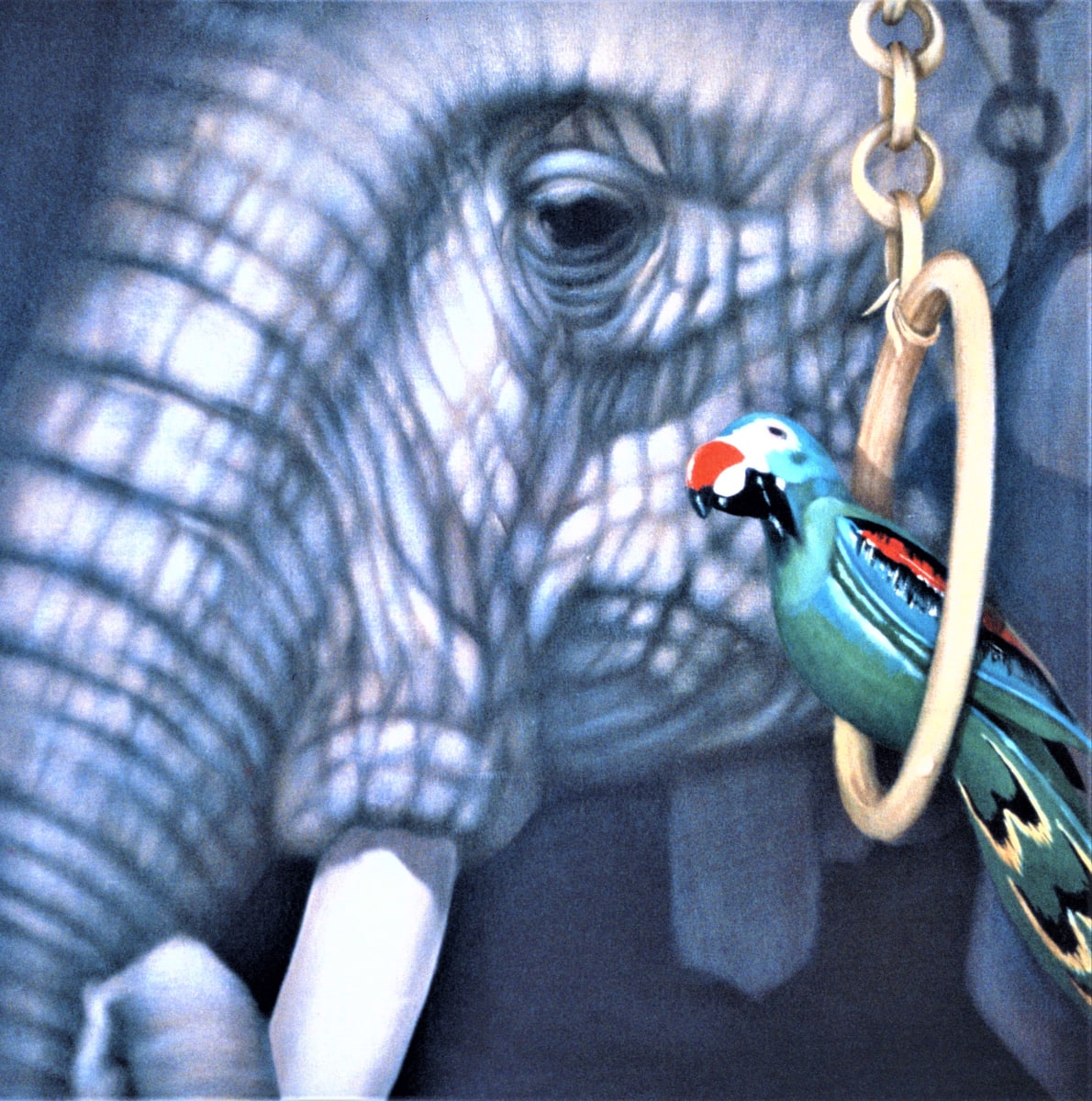 "Elephant & Painted Bird" by Diana Roy 1940-2019, Image 1.