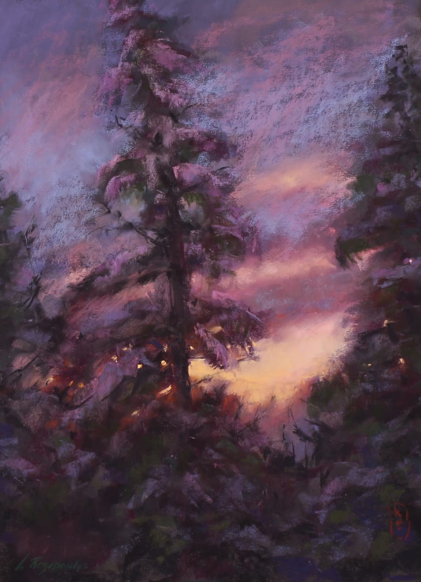 Cold Light of Winter (Joint pastel painting by Keith Demanche and Lisa Regopoulos) by Lisa Regopoulos  Image: Cold Light of Winter was created by Keith Demanche and Lisa Regopoulos at their pastel demonstration at Creative Connections Gallery. Each taking turns in fifteen minute increments to create this nocturne scene. This piece was made the cover photo for their hard bound book, Under an Open Sky.