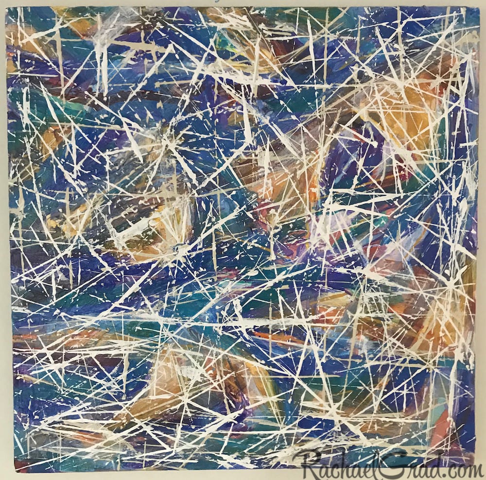 Blue White Abstract Marks, 2019, 18” x 18” by Rachael Grad  Image:  Blue White Abstract Marks, 2019, 18” x 18”