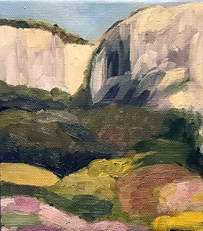 White Cliffs and Lavender Fields, Provence, France, 2008, Oil on Linen  Image: White Cliffs and Lavender Fields, Provence, France, 2008, Oil on Linen