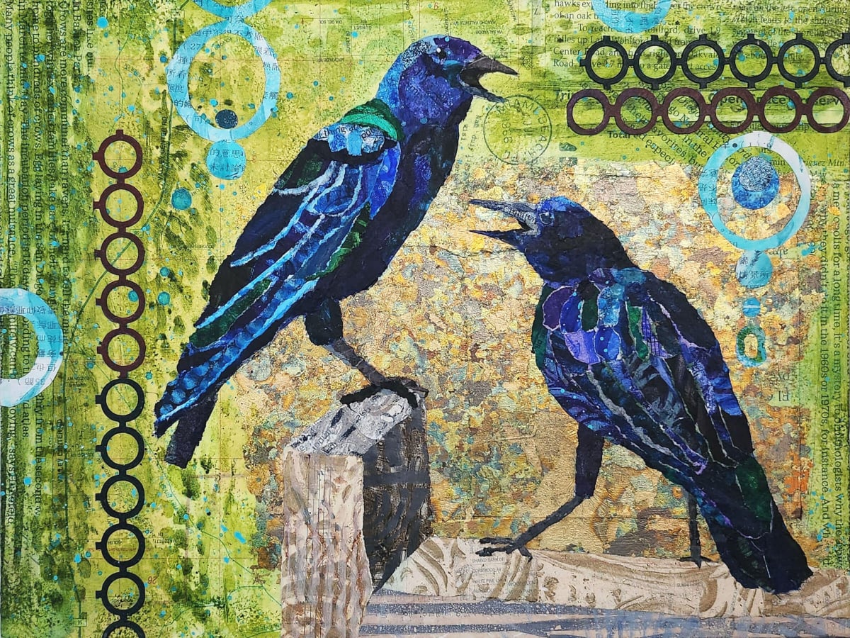 Dangling Cawnversation by Poppyfish Studio: The Art of Natasha Monahan Papousek  Image: Two crows converse about a variety of topics