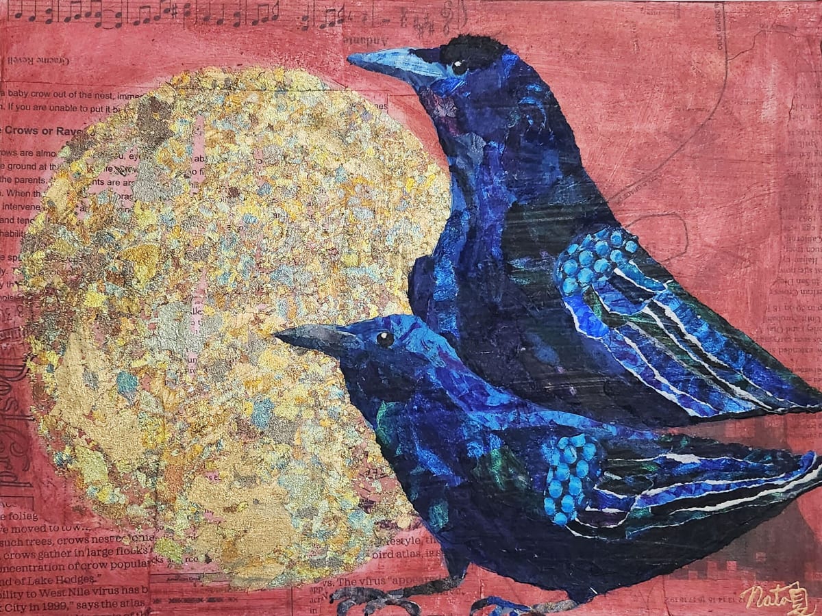 Evening Cawntemplation by Poppyfish Studio: The Art of Natasha Monahan Papousek  Image: Two crows contemplate the moon