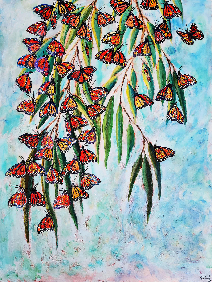 Bees, Butterflies and Beyond: Monarch Haven by Poppyfish Studio: The Art of Natasha Monahan Papousek  Image: Monarch butterflies hibernate on eucalyptus trees in Pacific Grove, CA