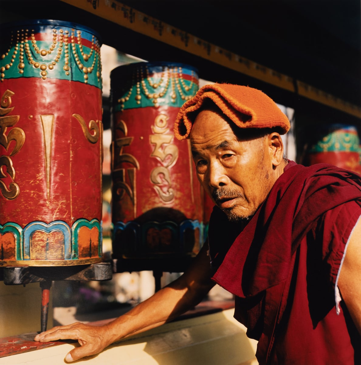 Monk with Prayer Wheels (Dharamsala, India) by Amie Potsic 