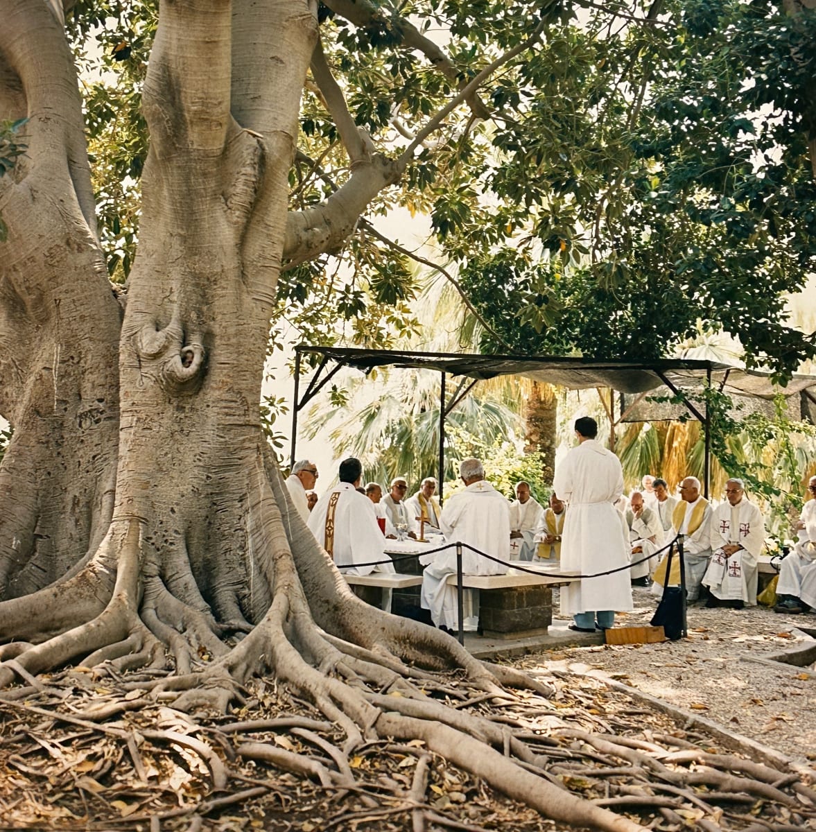 Monks at the Church of the Beatitudes (Sea of Galilee, Israel) by Amie Potsic 