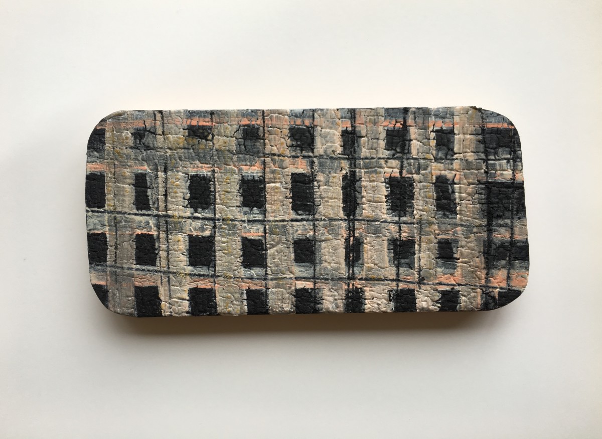 Plaid or grid pattern over shou sugi ban / found wood sample. by MaryAnn Puls 