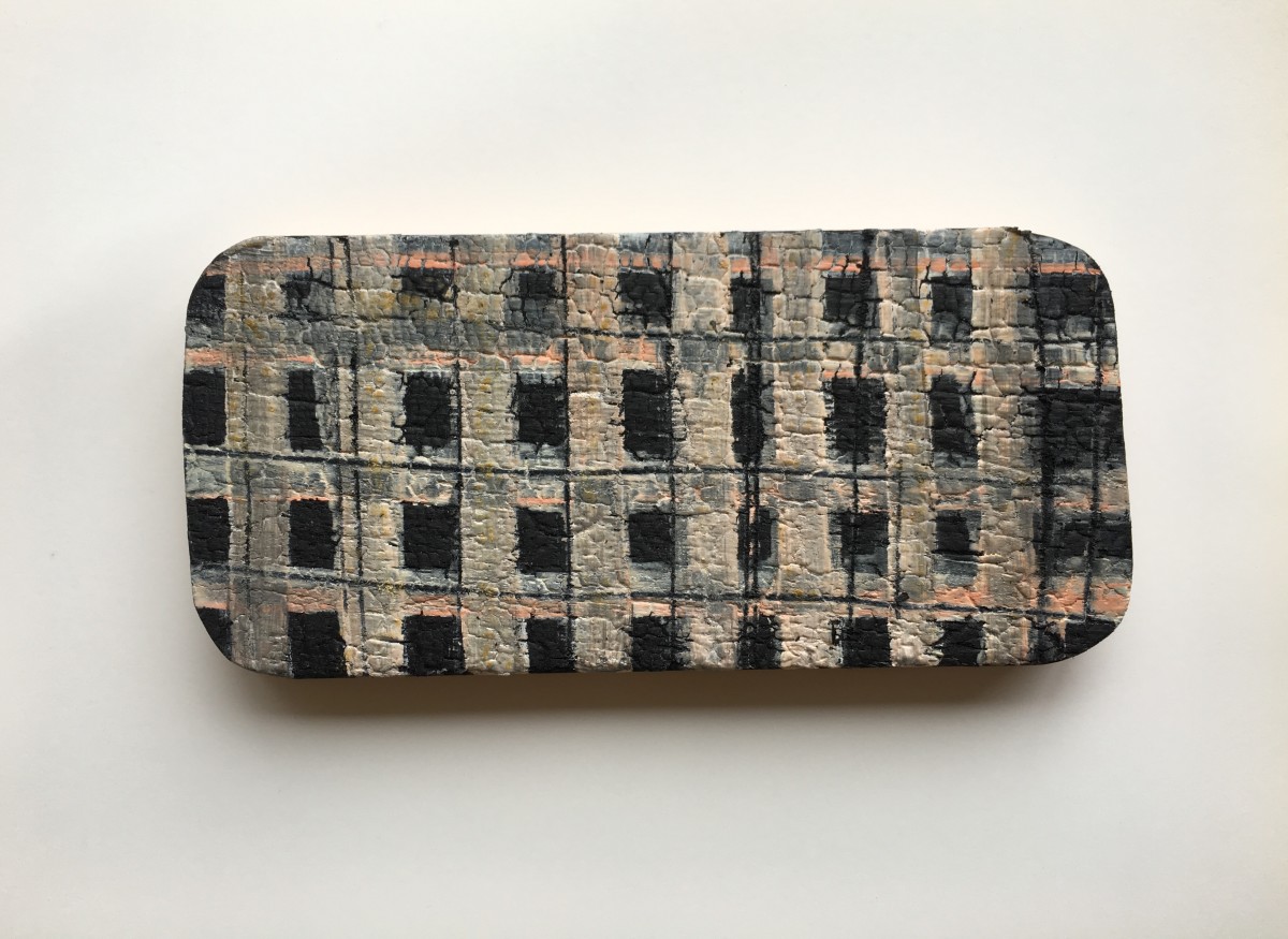 Plaid or grid pattern over shou sugi ban / found wood sample. by MaryAnn Puls 