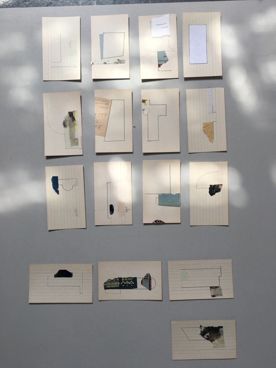 Small drawings on aged index cards / each by MaryAnn Puls 