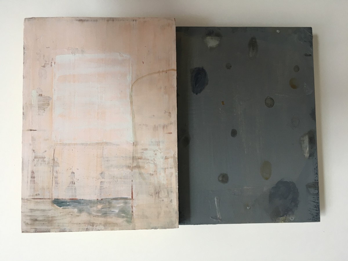 2 paintings - pink and grey by MaryAnn Puls 