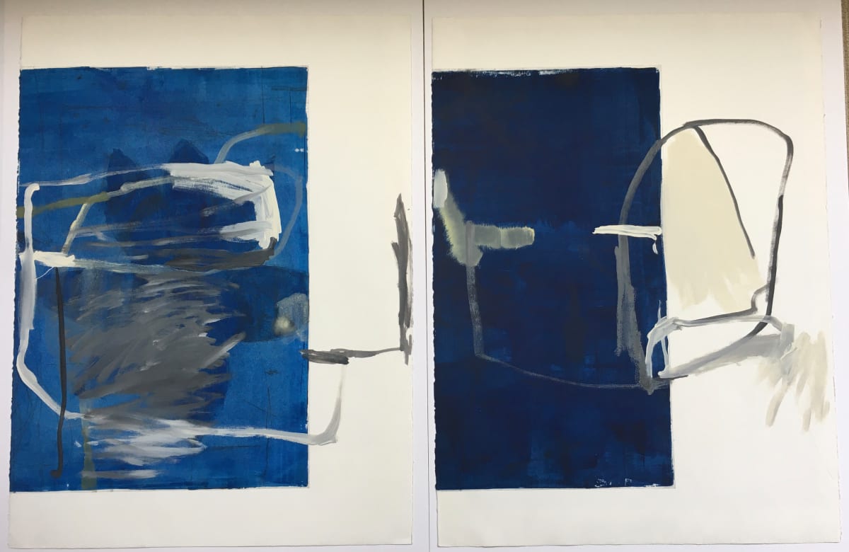 Blue Monoprint Pair by MaryAnn Puls 