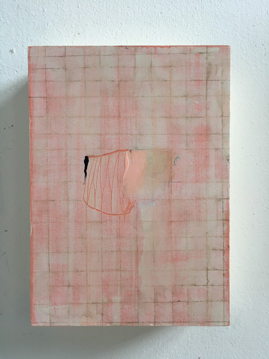 Small painting with pink grid by MaryAnn Puls 