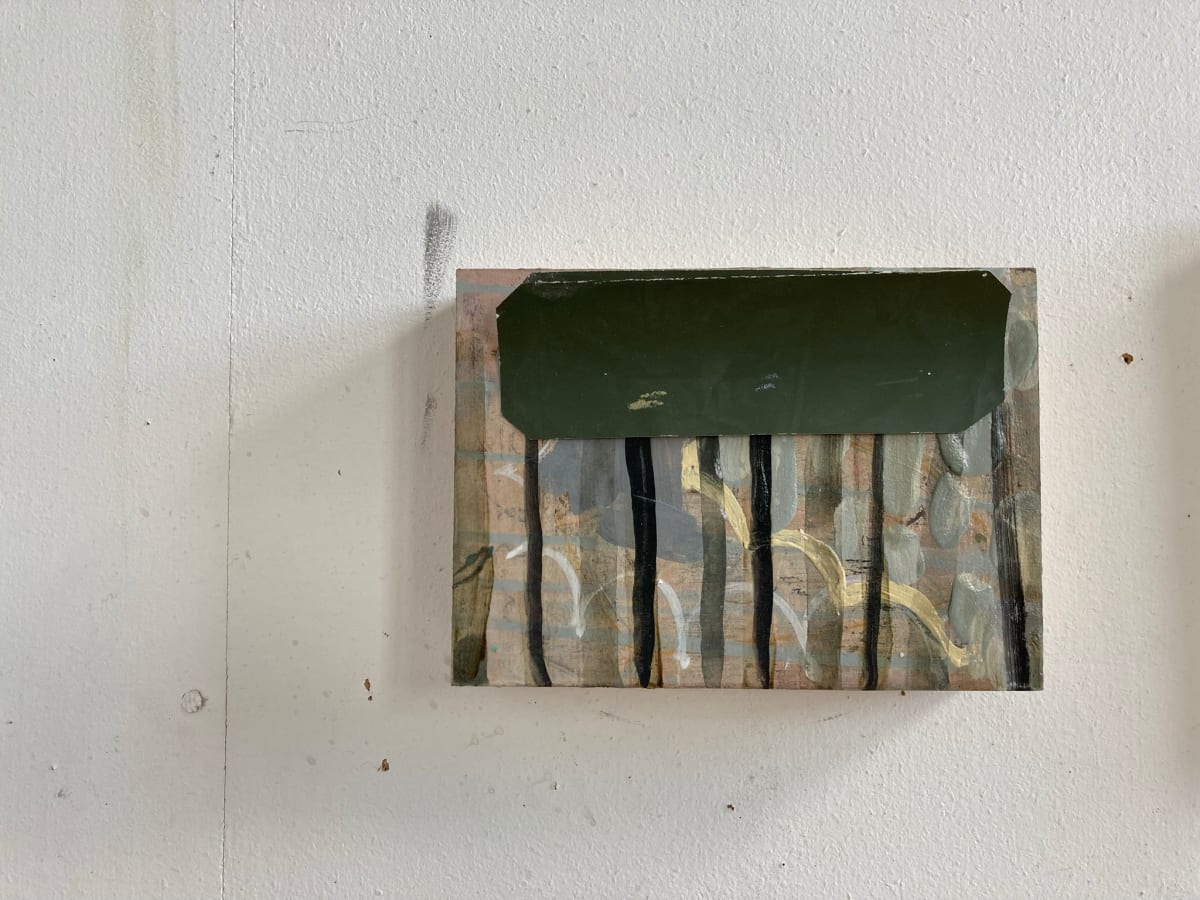 Green Paint Chip over Vertical Lines by MaryAnn Puls 