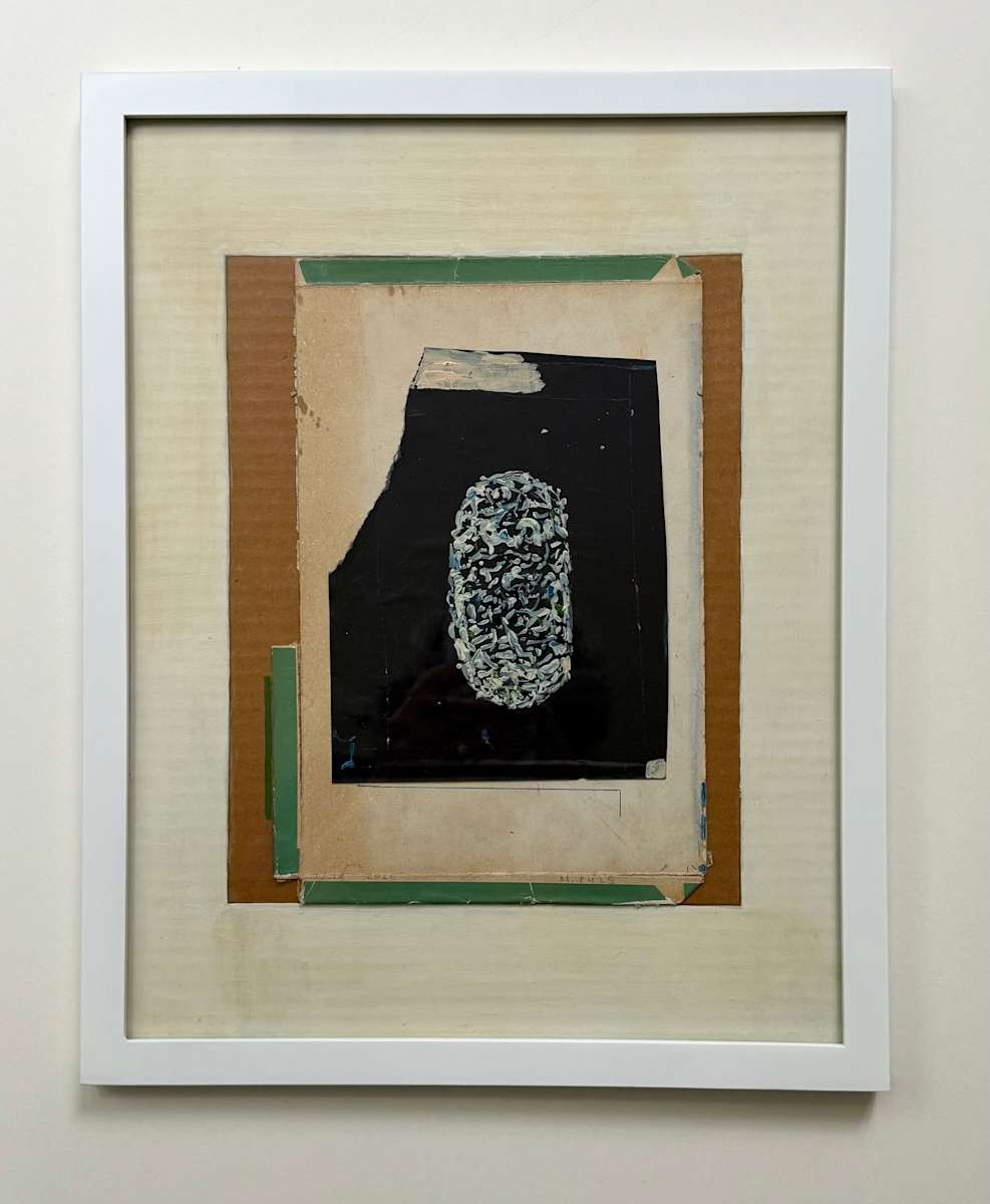 Assemblage on painted cardboard by MaryAnn Puls, Image 1.