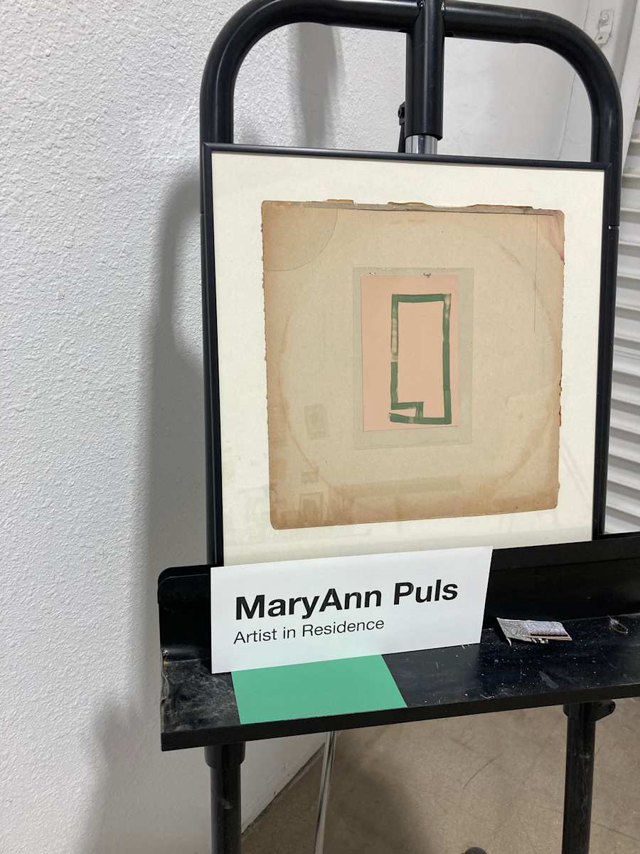 Square assemblage with small green drawing by MaryAnn Puls, Image 5.
