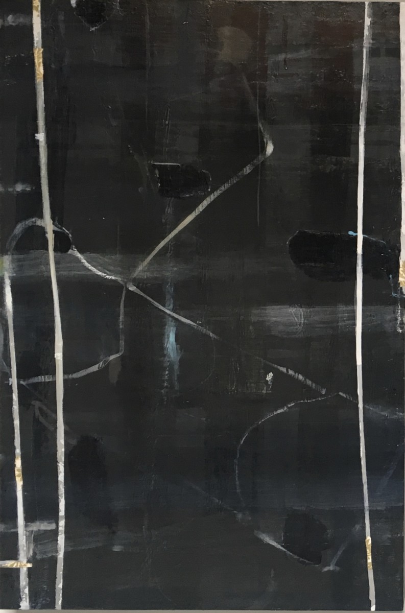 Vertical painting with white lines by MaryAnn Puls 
