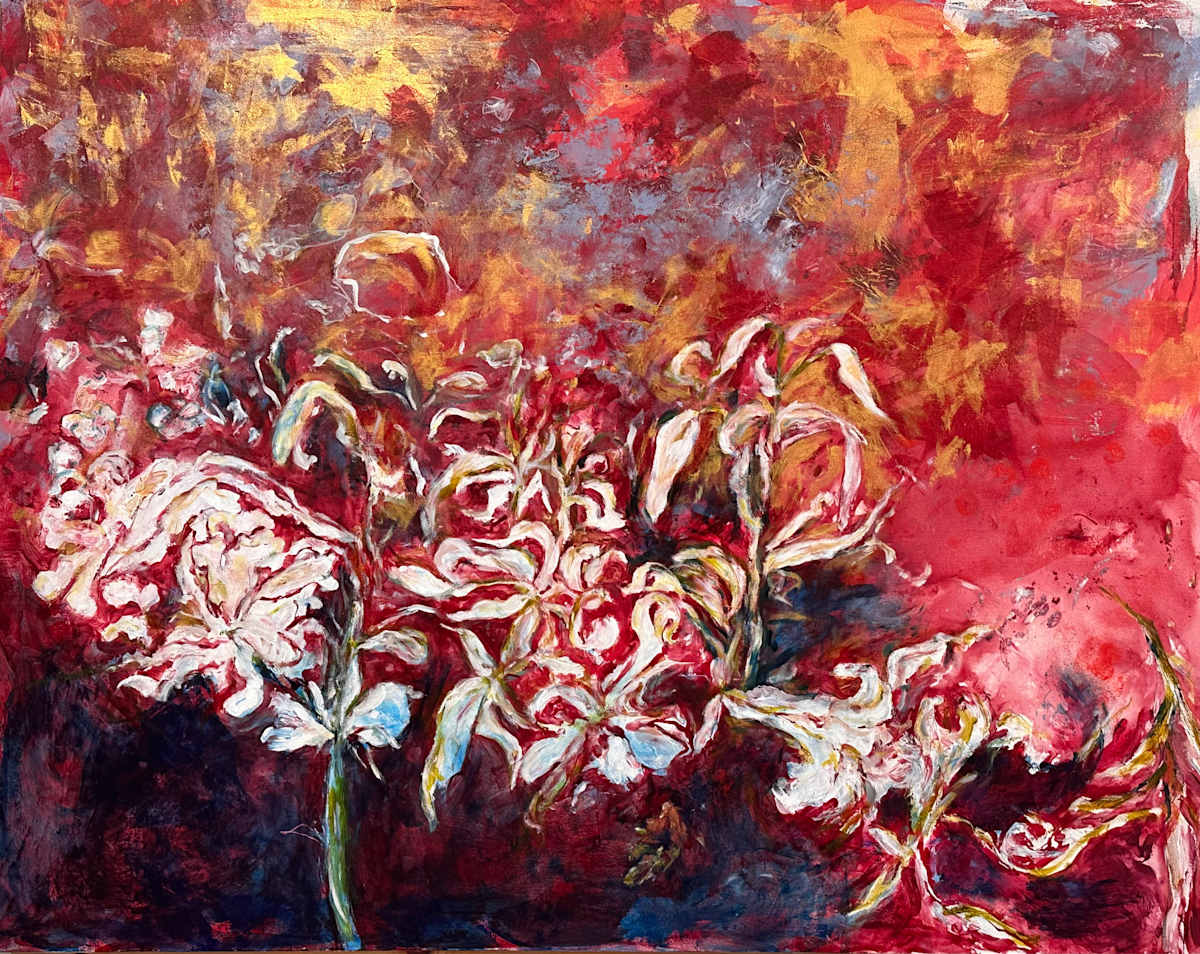 Crimson Scroll, Dancing Flowers by RM Cimini, Image 1.