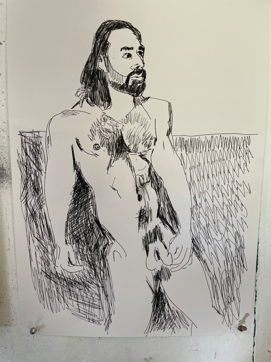 Phil with long hair drawn in pen by Paul Seidell  Image: Phil 