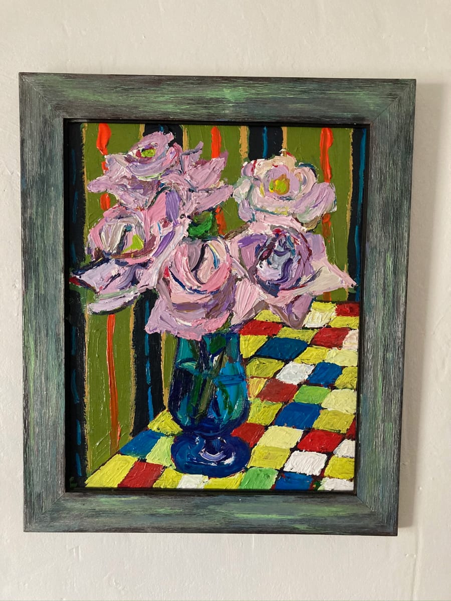 Pink Roses on Checker 