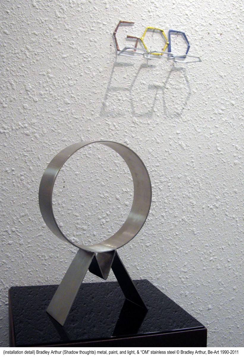 OM-on pedestal  - GOD/ego  on wall by Bradley Arthur 