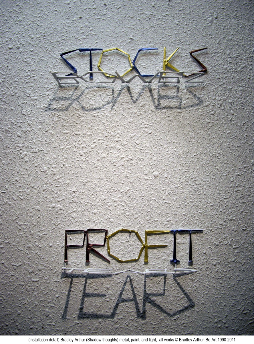Installation-STOCKS/bombs & PROFIT/tears by Bradley Arthur 