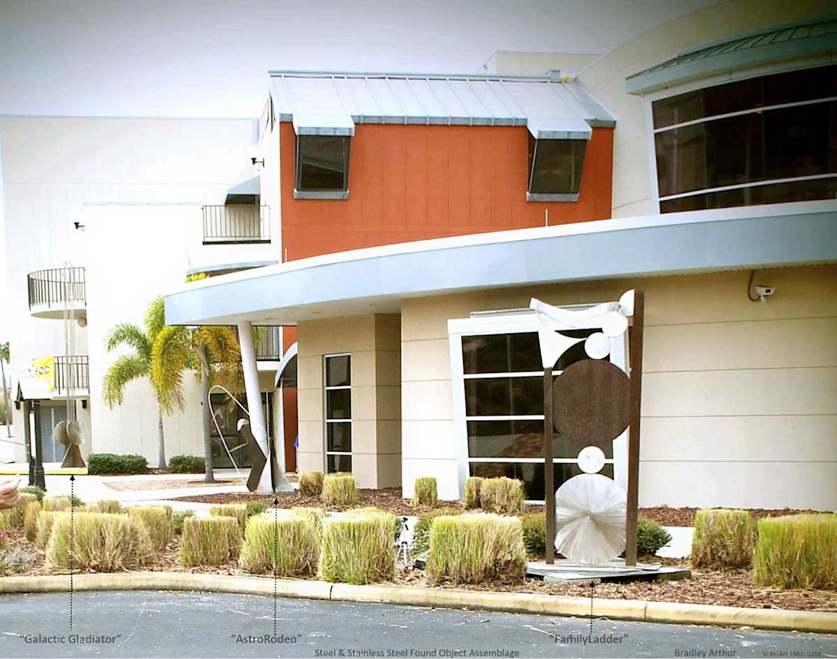 Three Amigos at HCC in Ybor City, Tampa,FL by Bradley Arthur  Image: Three pieces on loan at the Performing Arts Building at Hillsborough Community College in Ybor City, Tampa,FL