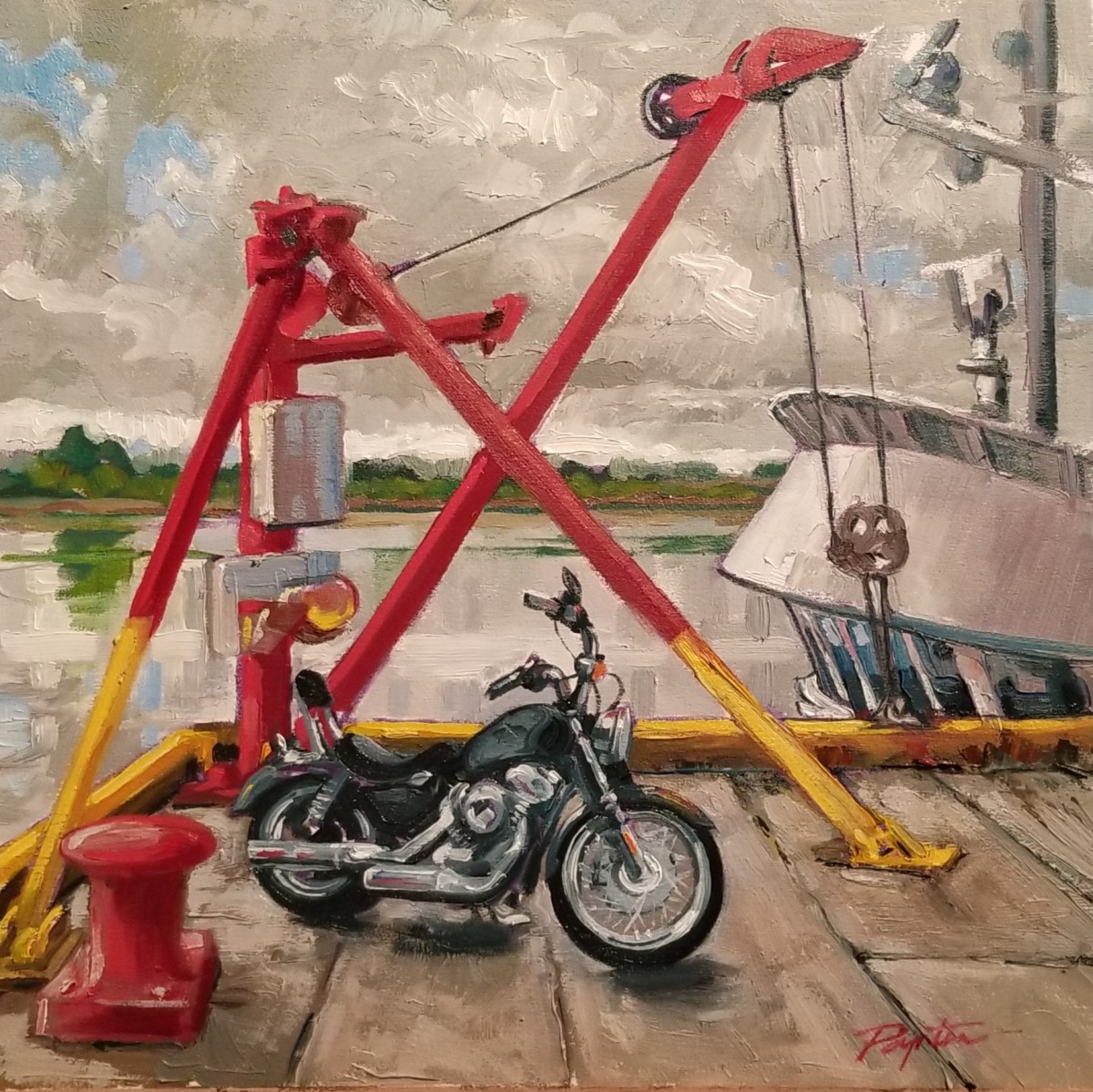 "Harley on the Dock - Steveston BC" by Jan Poynter 