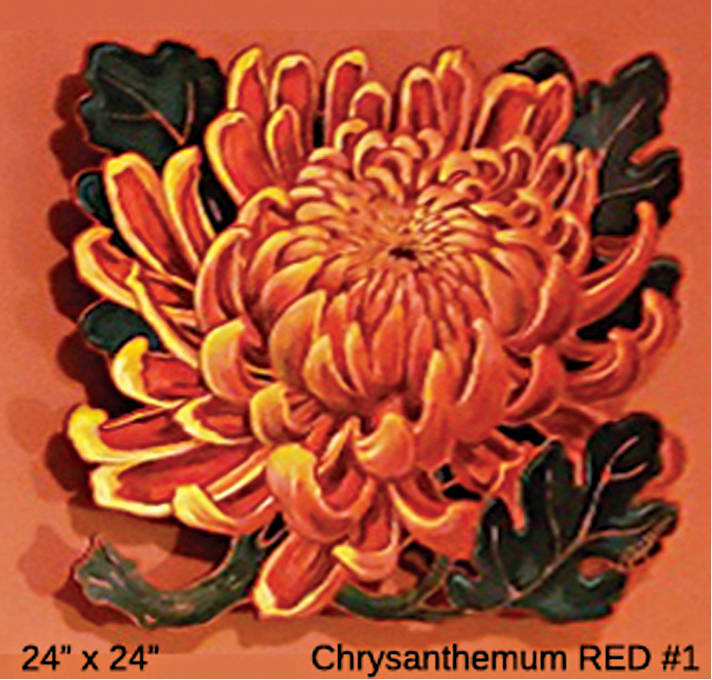 LIVE EDGE  Chrysanthemum RED #1 by Jan Poynter 