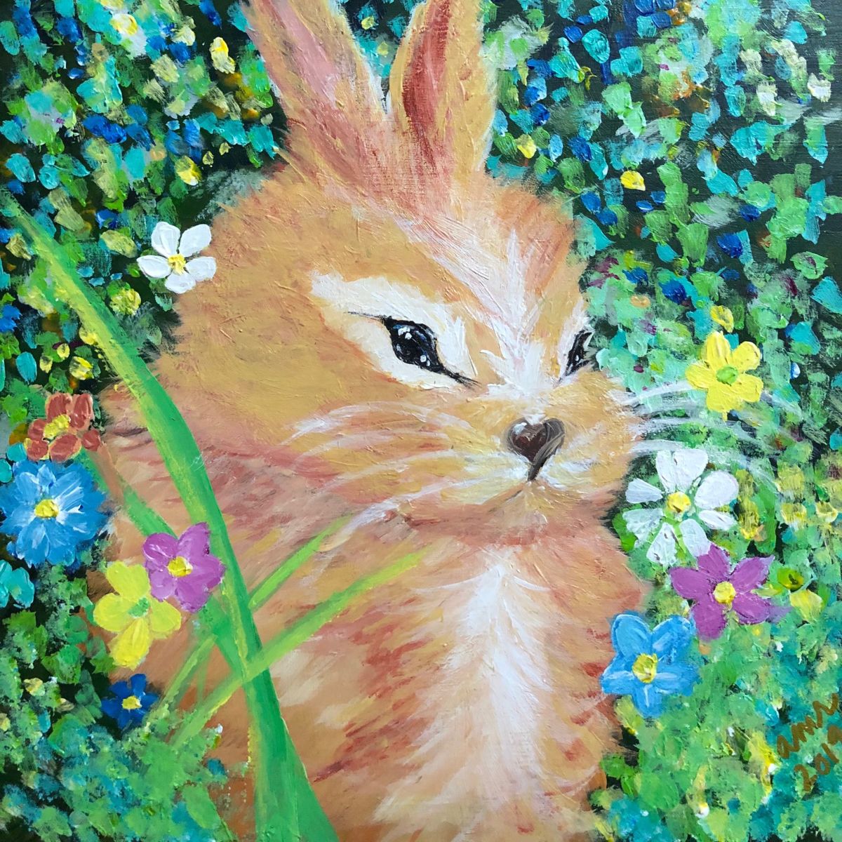 Baby Bunny in Flowers by Amelia Reimer 