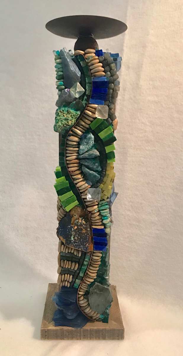 Candlestick, Azurite and Malachite, Short by Donna Hoyack, Image 2.