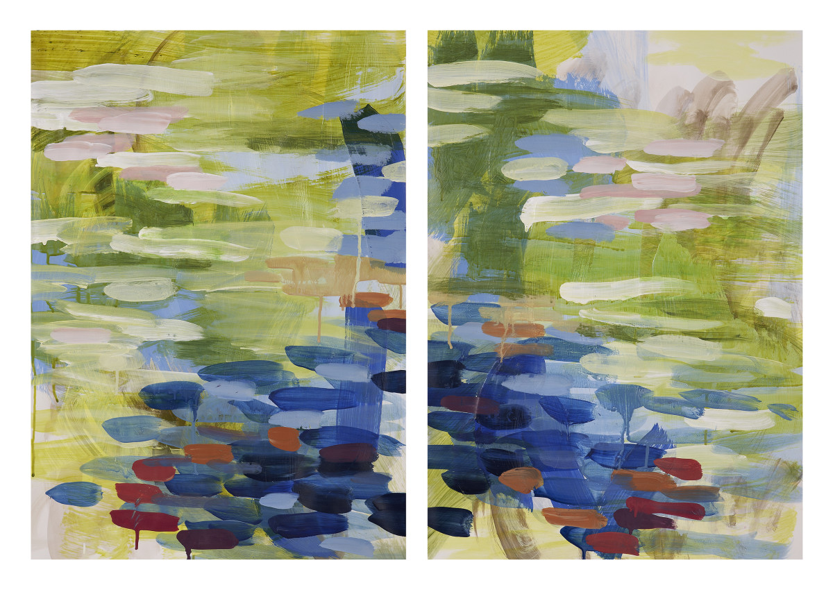 Yellow/Green Diptych 1 by Ginny Sykes 