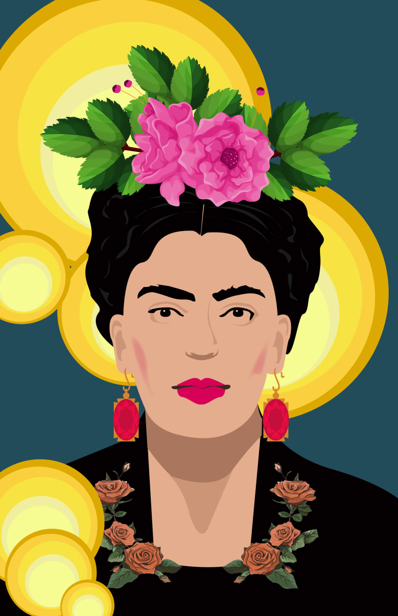 La Frida  Image: Magdalena Carmen Frida Kahlo y Calderón was a Mexican painter known for her many portraits, self-portraits, and works inspired by the nature and artifacts of Mexico and is an icon of resiliency and creative energy. (Click the purchase link for size options)