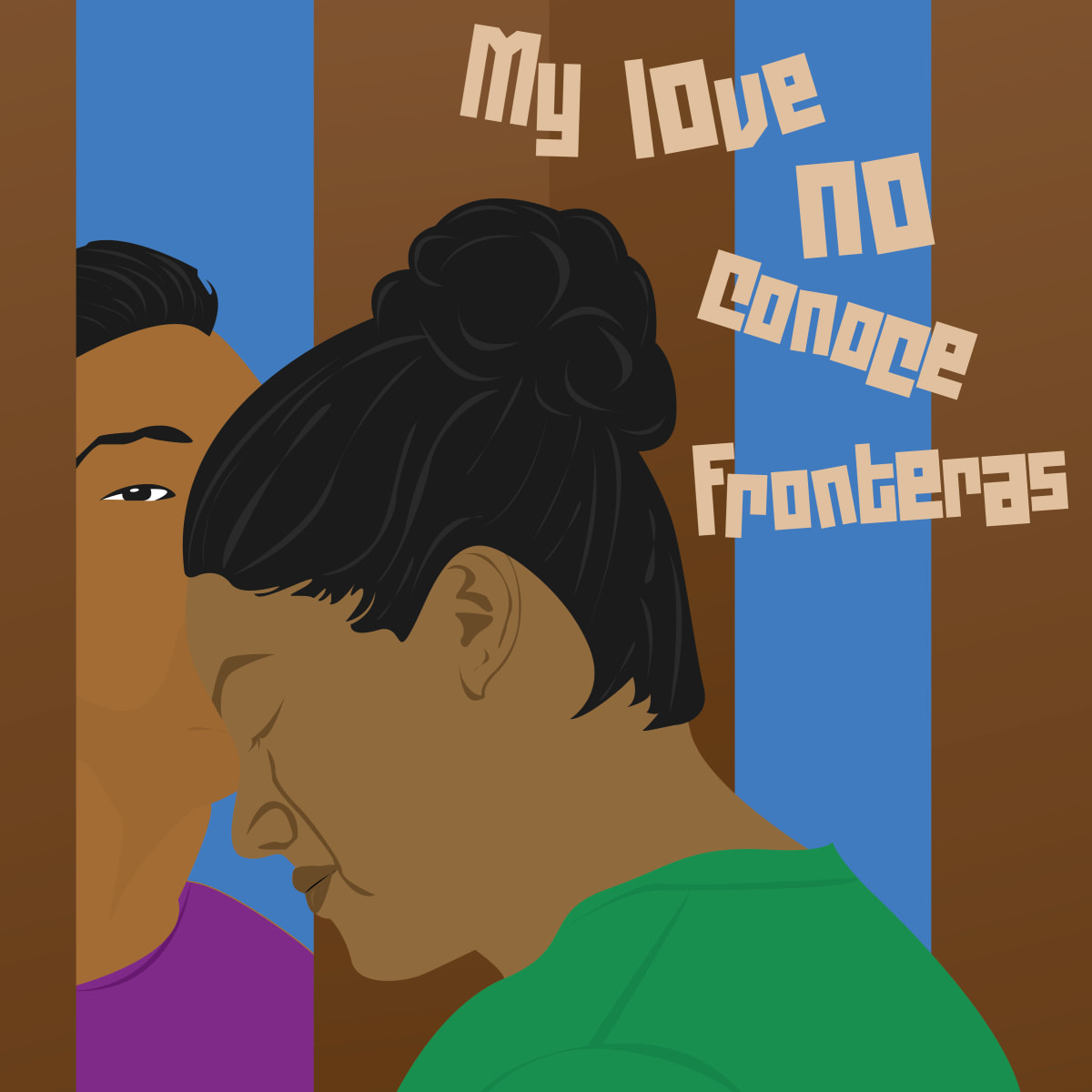 My Love no conoce fronteras  Image: Love doesn't know borders. In many situations, families taken apart suffer in many ways. Aside from increased work hours to fill in lost income, many did not have childcare to cover increased hours. Some families also faced gaps in support and care for older parents. Some people returned to an abusive relationship, suffered poor working conditions or exploitation by an employer because their income needs were so urgent and they had no other options. yet they still try to stay connected between a border and policies made by people that put a line in the dirt. Click the purchase link for size options)