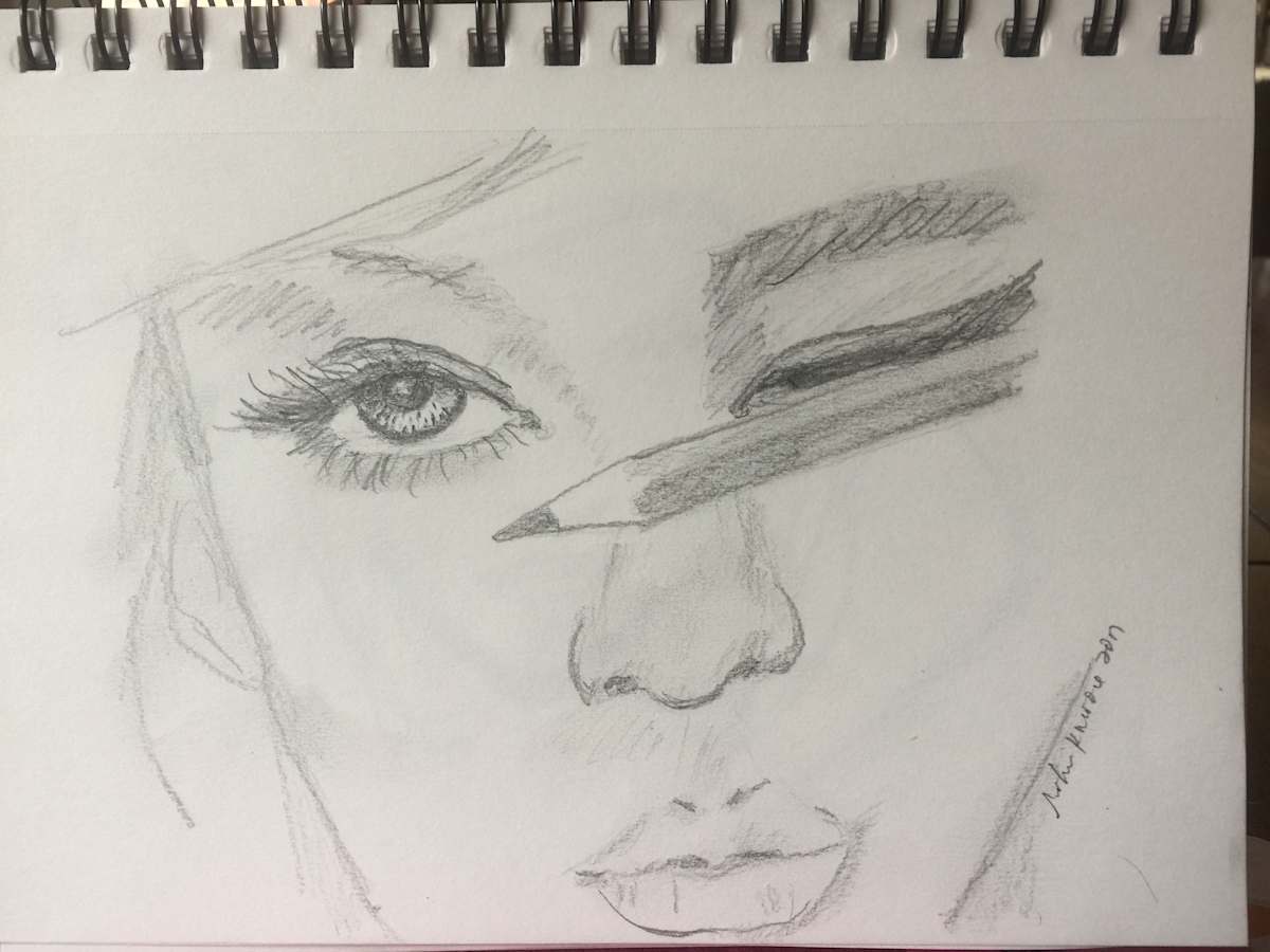 Selfie w/Pencil sketch by Robin Moore, Image 1.