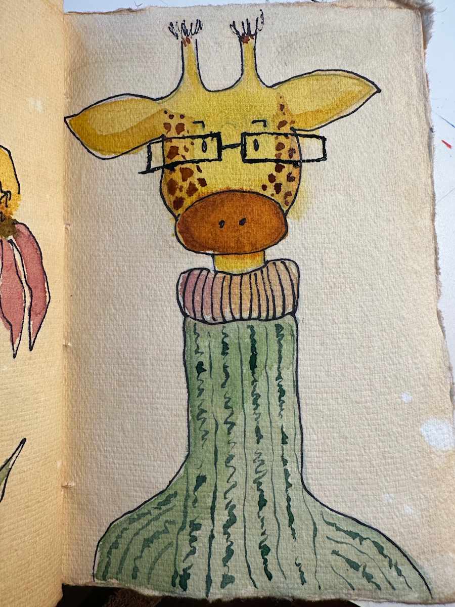 Studious Giraffe Sketch by Robin Moore, Image 1.
