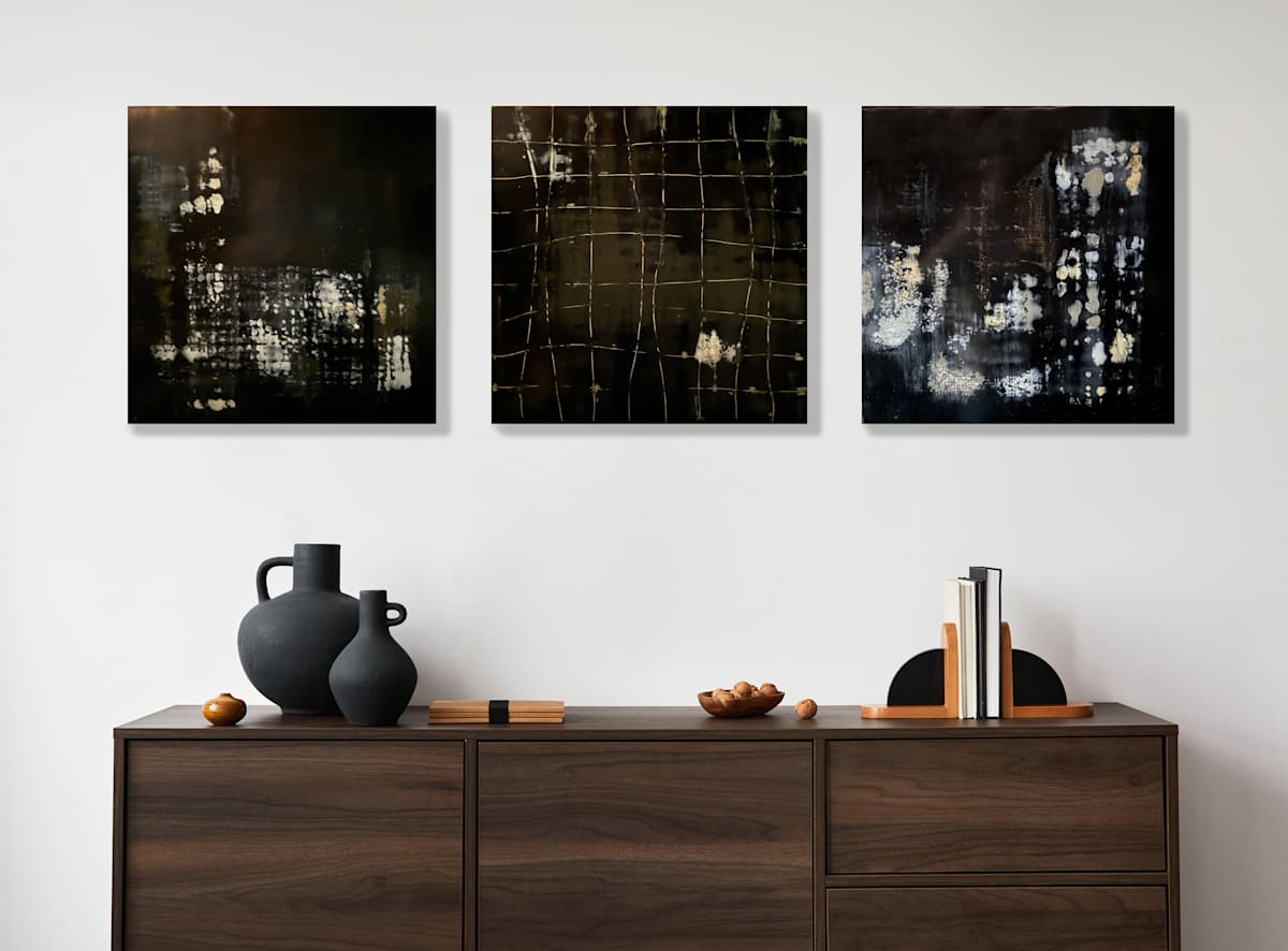 All That Remains triptych by Shima Shanti  Image: Darkness is not black. It is every color deepened to its truestr essence. 