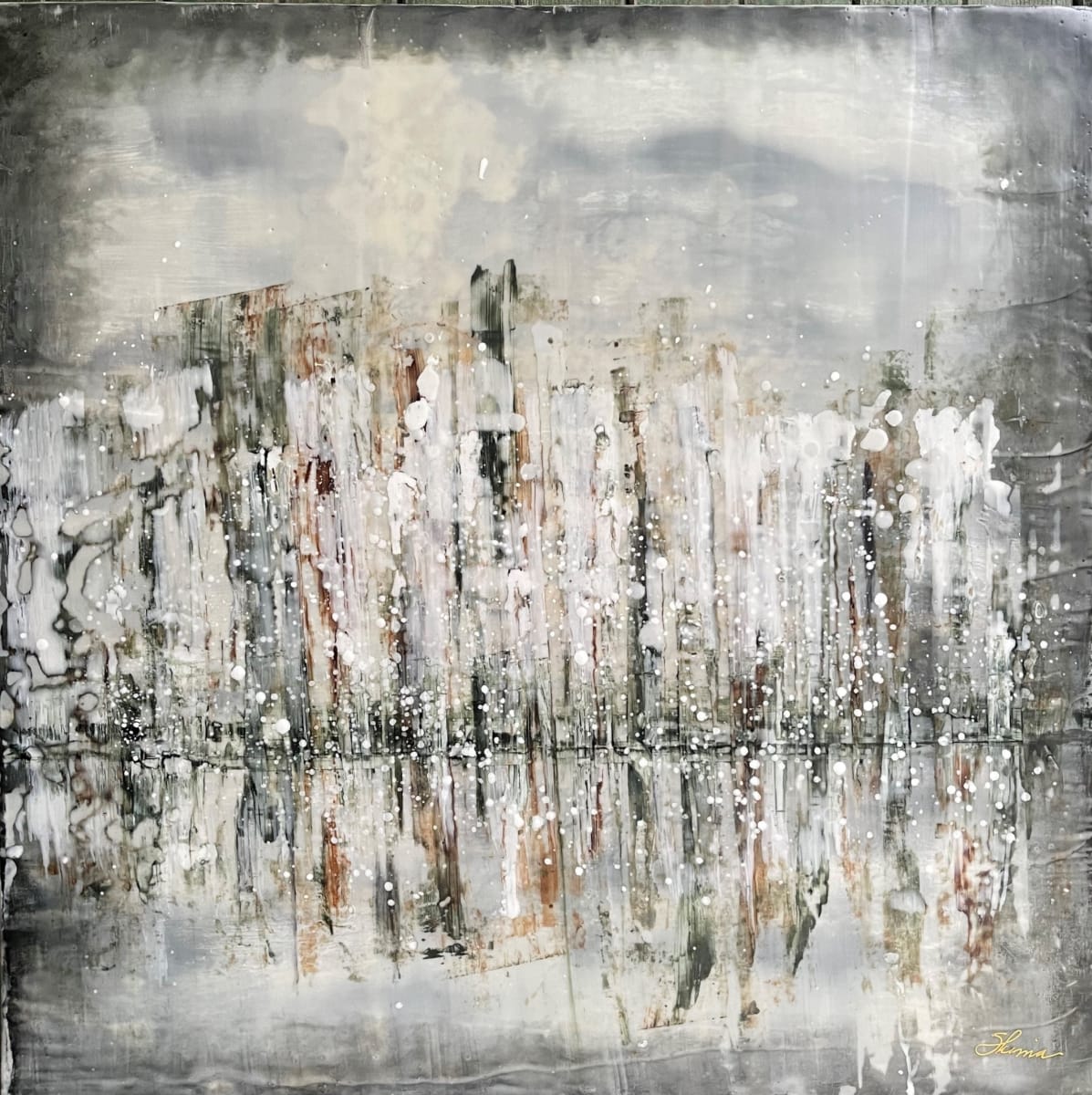 Scatter Dance by Shima Shanti  Image: There's a playful feeling to this painting, Bare trees dancing in the snow. 