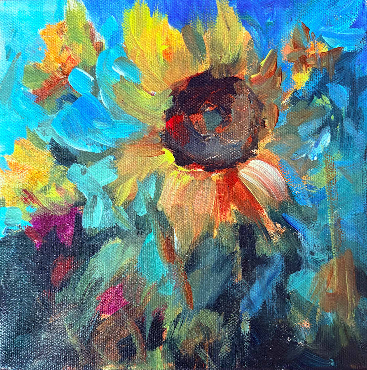Sunflower in Blue by karen pedersen 