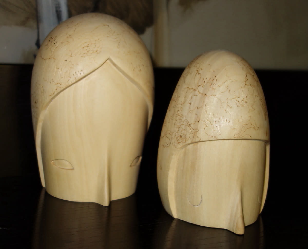 Wooden Couple's heads by Yoskay  Yamamoto 