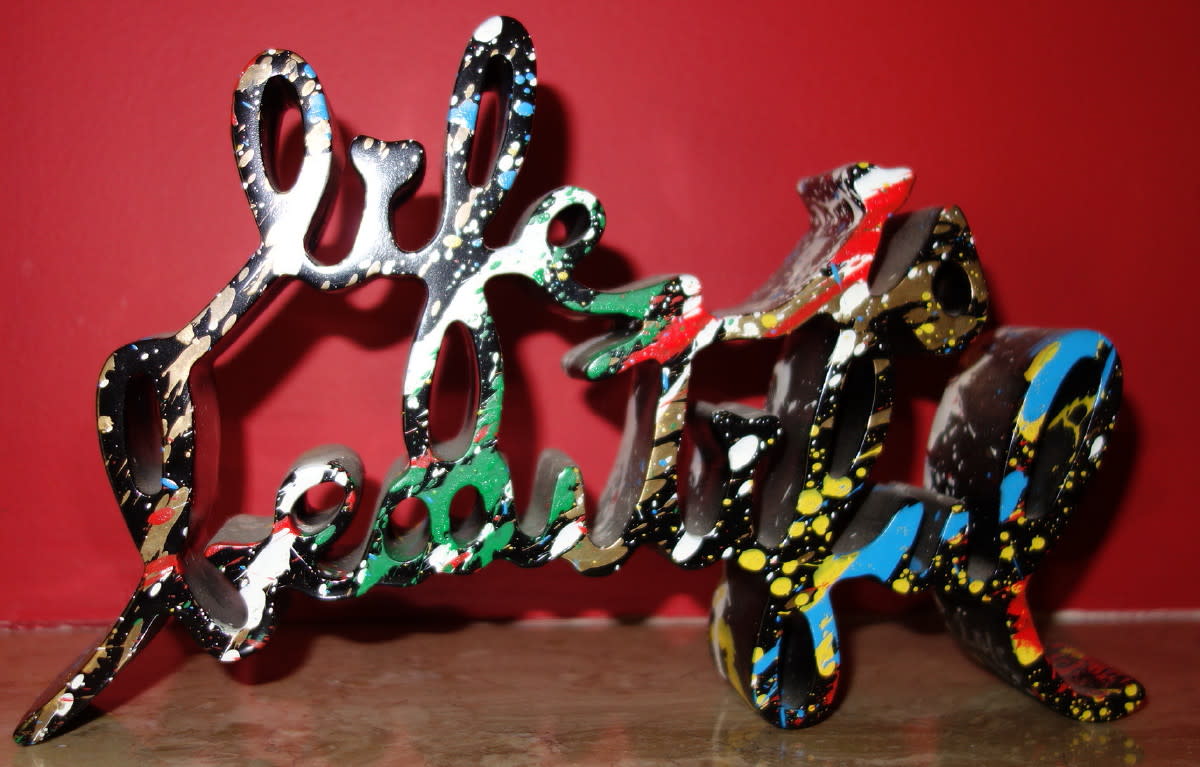 "Life is Beautiful" sculpture - Hand embellished Black variation by Mr. Brainwash 