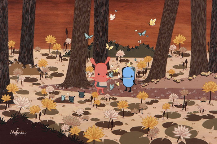 "In which fluttering friends gather by the lily pond" by Noferin, Image 1.