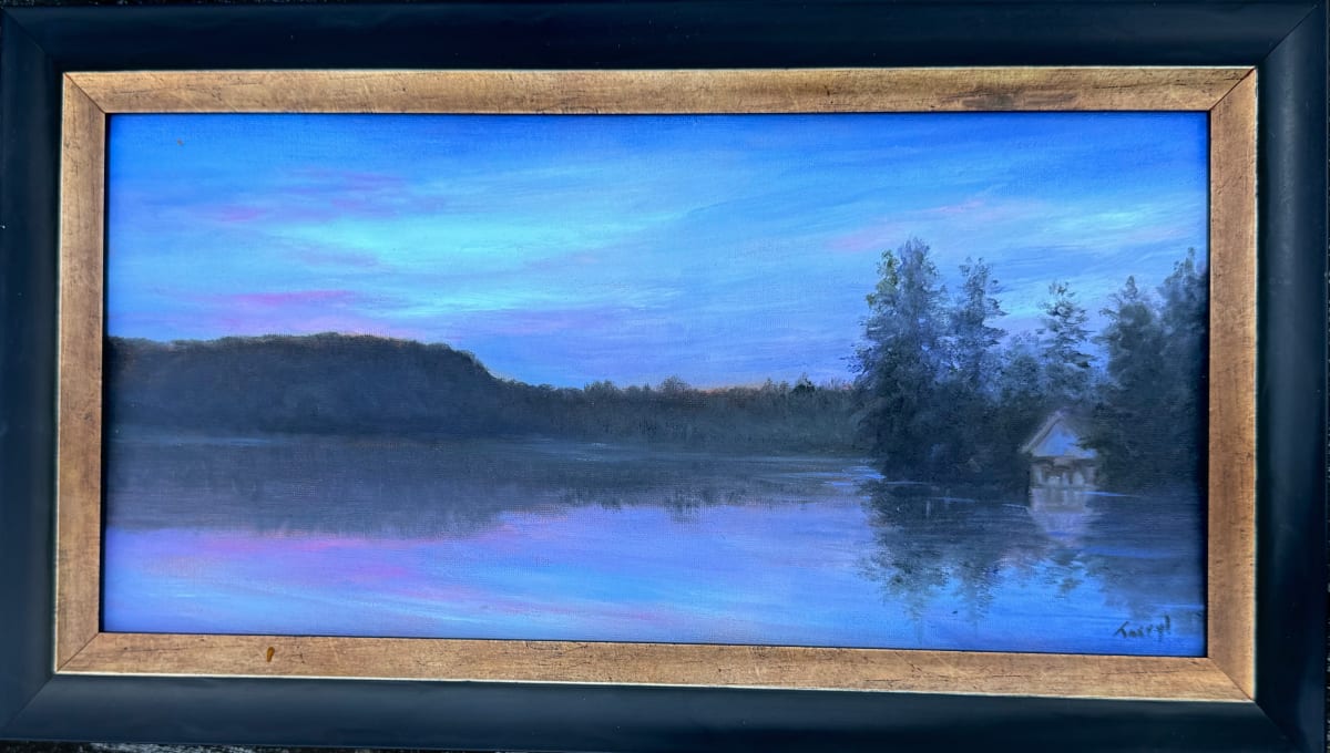 Twilight-boathouse on the lake by Tarryl Gabel 